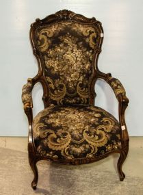 Carved Walnut French Arm Chair 