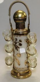 1930's Etched Glass and Brass Decanter Set