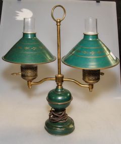Double Light Student Toile Lamp with Original Shades 