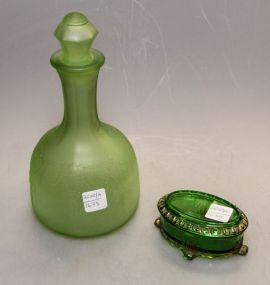 Green Satin Glass Decanter & Green Glass Ring Box