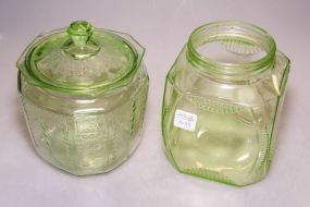 Two Green Depression Glass Cookie Jars