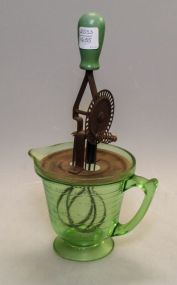 Green Depression Glass Measuring Cup with Mixer