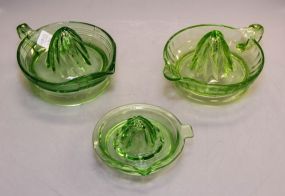 Three Green Depression Glass Juicers 