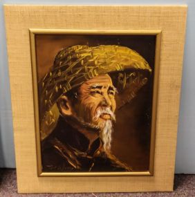 Oil Painting of Chinese Man in Straw Hat