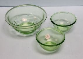Three Green Depression Glass Bowls 