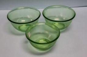 Three Green Depression Glass Bowls 