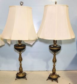 Pair of Brass Pedestal Lamps 
