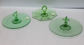 Three Green Depression Glass Cake Plates
