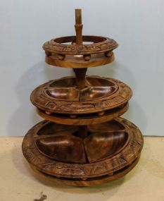 Carved Wood Three Tier Serving Dish