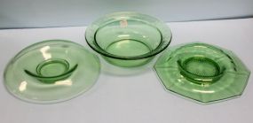 Large Green Depression Glass Bowl, Centerpiece & Cake Plate