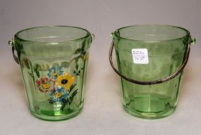 Two Green Depression Glass Ice Buckets
