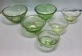 Six Green Depression Glass Bowls
