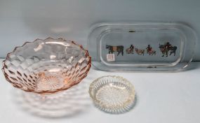 Pink Depression Glass Bowl, Clear Dish & Hot Plate