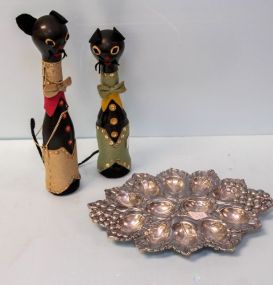 Pair of Painted Dr. Pepper Bottles & Pewter Egg Tray