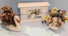 Wicker Duck, Wood Swan & Painted Box