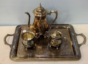 Three Piece Sheridan Silverplate Tea Set & Tray