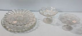 Two Lead Crystal Egg Plates, Plate & Two Pressed Glass Compotes