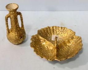 Gold Bleeding Heart Vase & Nut Dish