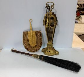 Brass Fire Fan, Broom & Woven Fan