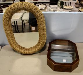 Octagon Wall Shelf & Natural Wicker Mirror