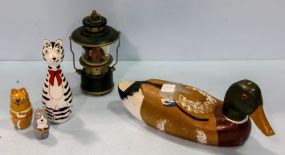 Painted Wood Duck, Snowball Lantern & Nest of Animal Boxes
