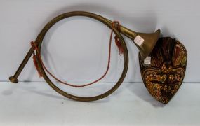 Brass Horn & Decorative Mask