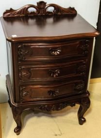 Mahogany Carved Three Drawer Nightstand 