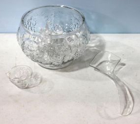 Grape Punch Bowl, Ten Punch Cups & Plastic Ladle 