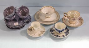 Four Hand Painted Cups/Saucers & Five Lusterware Snack Sets