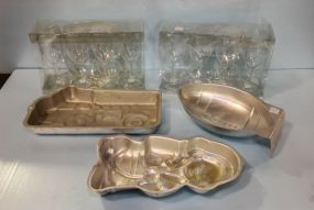 Two Plastic Snack Sets & Three Cake Molds