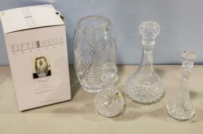 Three Crystal Decanters & Crystal Vase