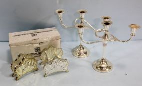 Pair of Silverplate Candlesticks, Napkin Holder & Toast Holder