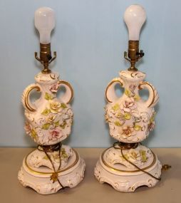 Pair of Ceramic Floral Italian Lamps