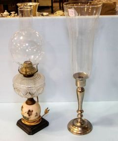 Victorian Oil Lamp & Silverplate Candlestick