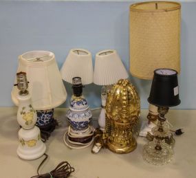Grouping of Small Porcelain and Glass Lamps