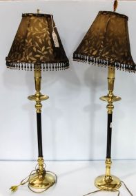 Pair of Black and Gold Stick Lamps