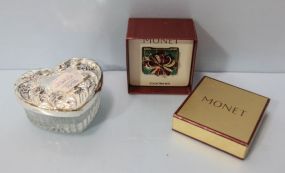 Glass and Silverplate Heart Shaped Box & W. Monet Collectible Box