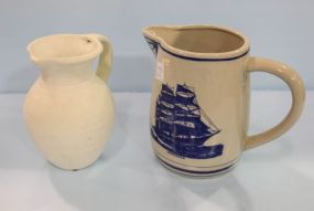 Large Blue and White Pitcher & White Pitcher