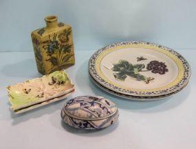 Two Bowls, Covered Oval Porcelain Box & Two Leaf Dishes