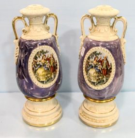 Pair of Lusterware Lamps with Courtship Scenes