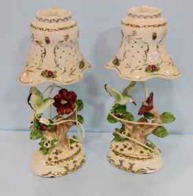 Pair of Porcelain Hummingbird Lamps