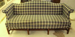 Blue Plaid Chinese Chippendale Sofa