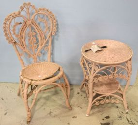 Pink Wicker Chair & Wicker Table 