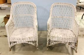 Pair of White Wicker Rocking Chairs