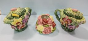 Ceramic Painted Teapots & Candle Stand