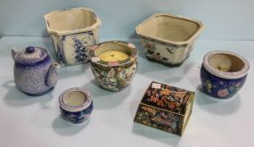 Porcelain Flower Pots, Teapot & Oriental Tin