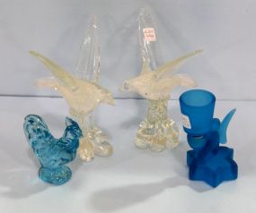 Two Glass Birds & Blue Glass Rooster