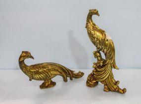 Two Painted Gold Peacocks 
