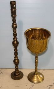 Brass Planter on Stand & Brass Floor Candle Holder