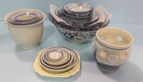 Various Size Blue and White Bowls & Candle Holder
